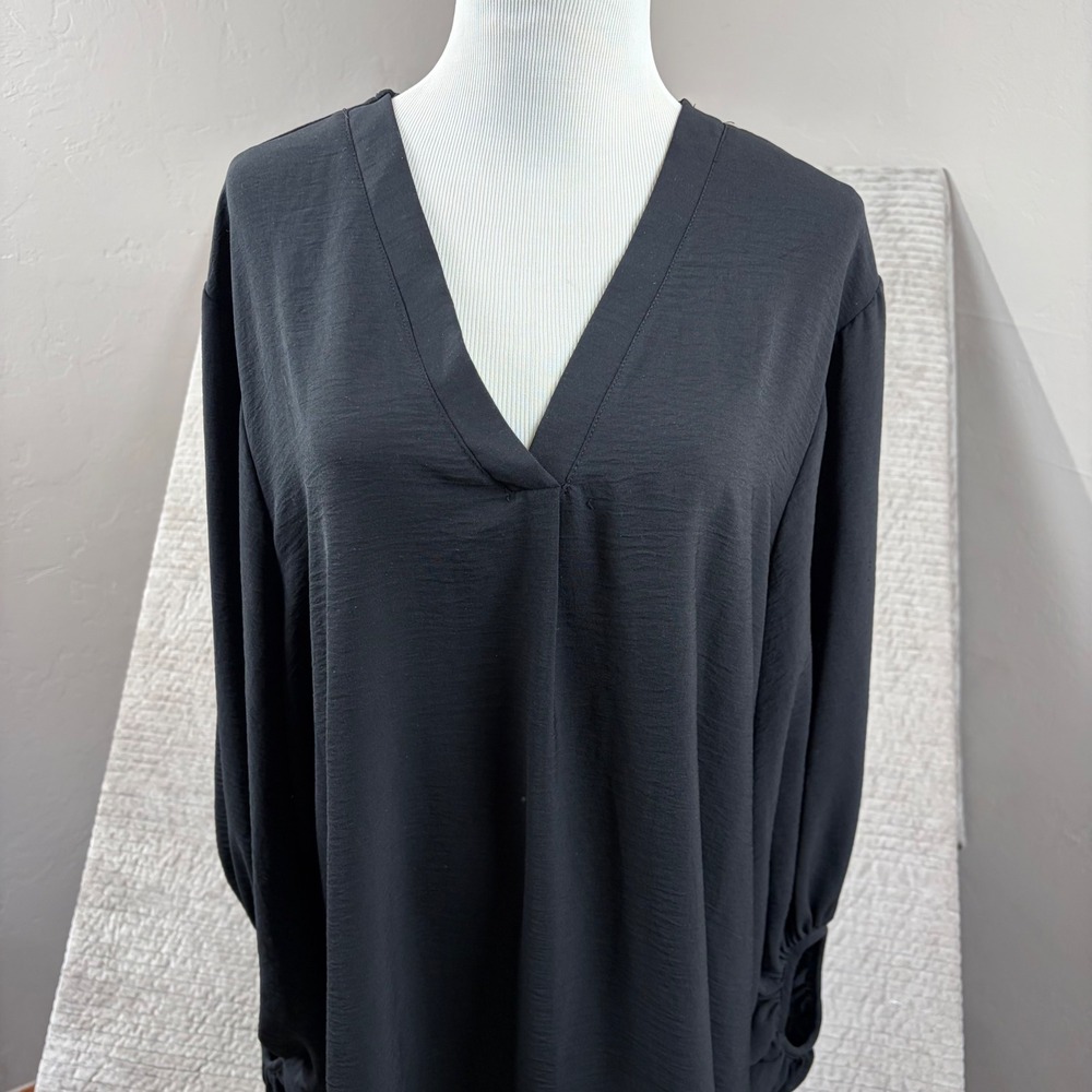 Chic Soul‎ Black V-Neck Balloon Sleeve Blouse Plus Size 2XL Made in USA Top